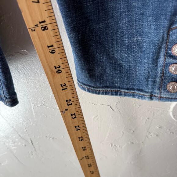 Chico’s So Slimming Girlfriend Skinny Jeans Button Hem Blue Denim Size‎ 8 - Picture 9 of 9